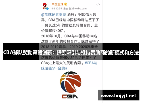 CBA球队赞助策略创新：探索吸引与维持赞助商的新模式和方法